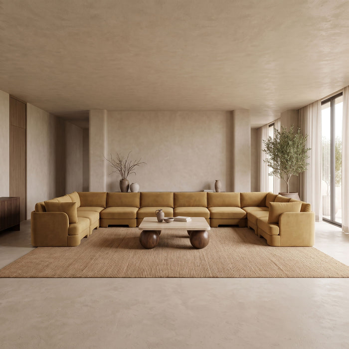 Meridian Furniture Hammond velvet performance fabric 10-piece sectional with plush cushions and modern design, perfect for living rooms.