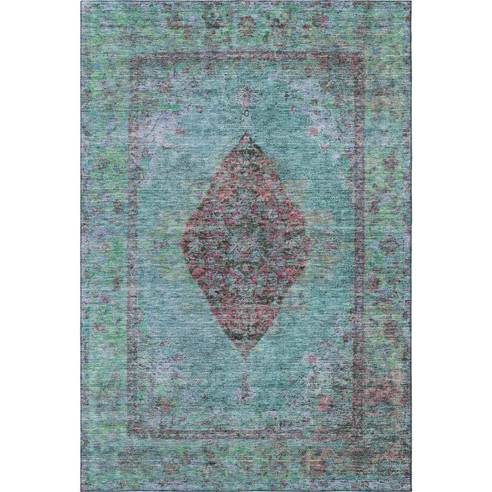 10' X 14' Medallion Washable Area Rug With UV Protection (714817) - Aqua / Purple