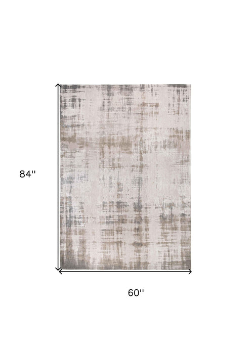 5' x 7' Modern Abstract Non Skid 100% PET Area Rug - Gray And Beige