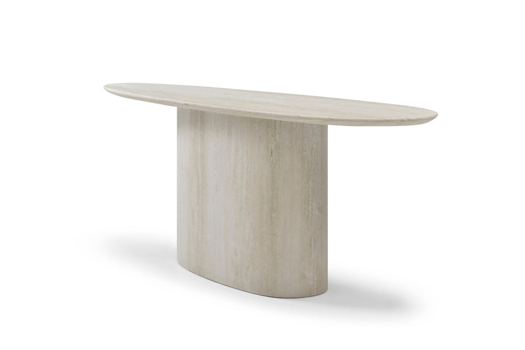 Genuine Marble And Stone Oval Pedestal Console Table - Beige