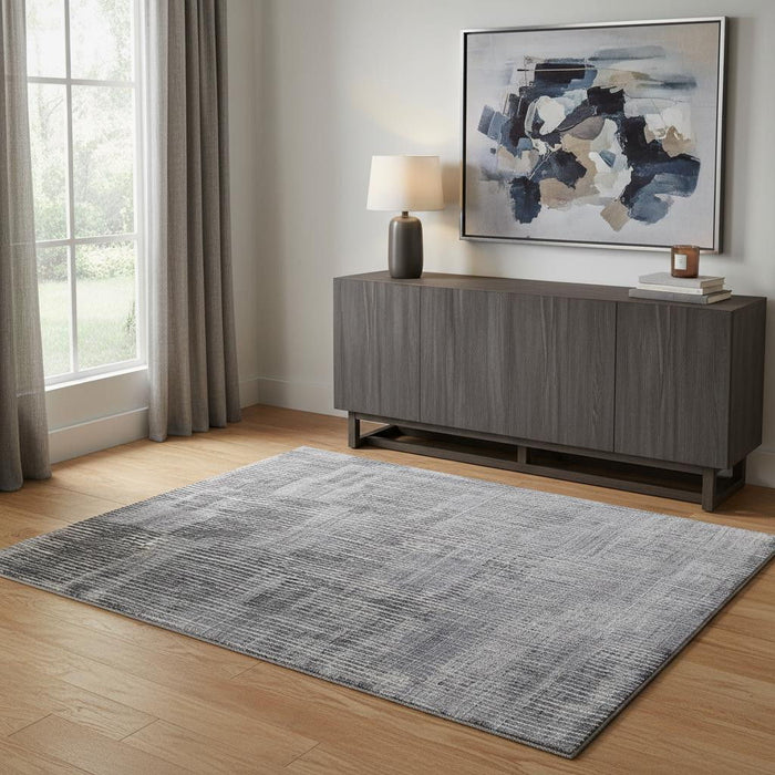 4' X 6' Abstract Hand Woven Distressed Area Rug (566946) - Blue / Ivory / Gray