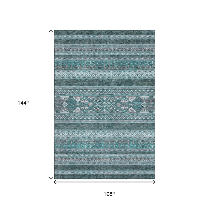 9' X 12' Southwestern Washable Area Rug With UV Protection (657460) - Teal / Ivory