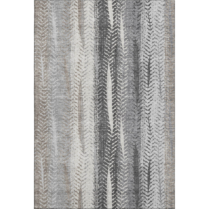 10' X 14' Striped Washable Area Rug With UV Protection (656495) - Khaki / Ivory / Gray