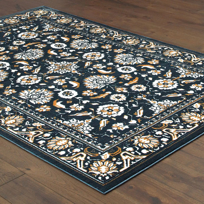 8' x 11' Oriental Power Loom Stain Resistant Area Rug - Navy Caramel And Ivory