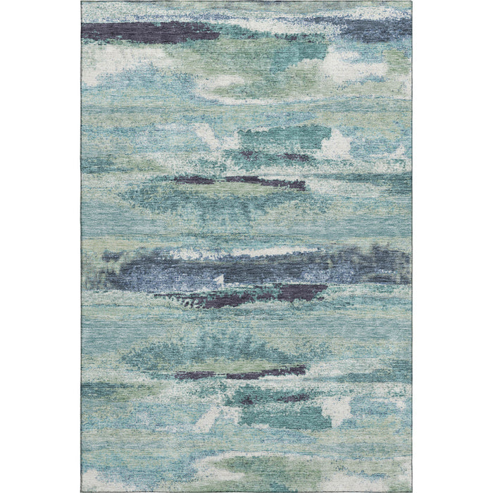 10' X 14' Abstract Washable Area Rug With UV Protection (674982) - Artichoke Green / Teal / Ivory
