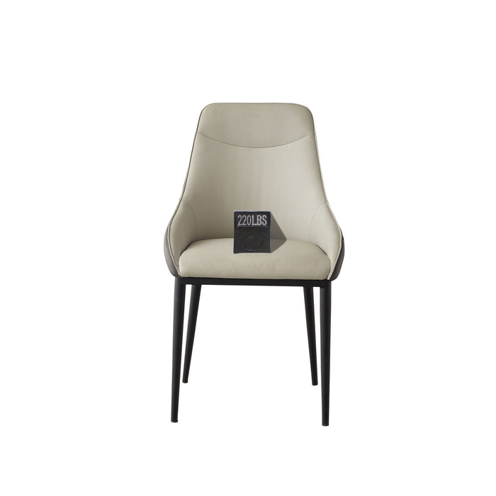Pair of Giga modern dining chairs with upholstered black and gray seats, steel metal legs, ideal for kitchen or living room.