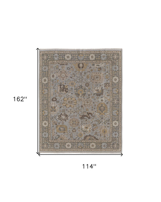 9.5' x 13.5' Wool Oriental Hand Knotted Area Rug With Fringe - Gray And Brown