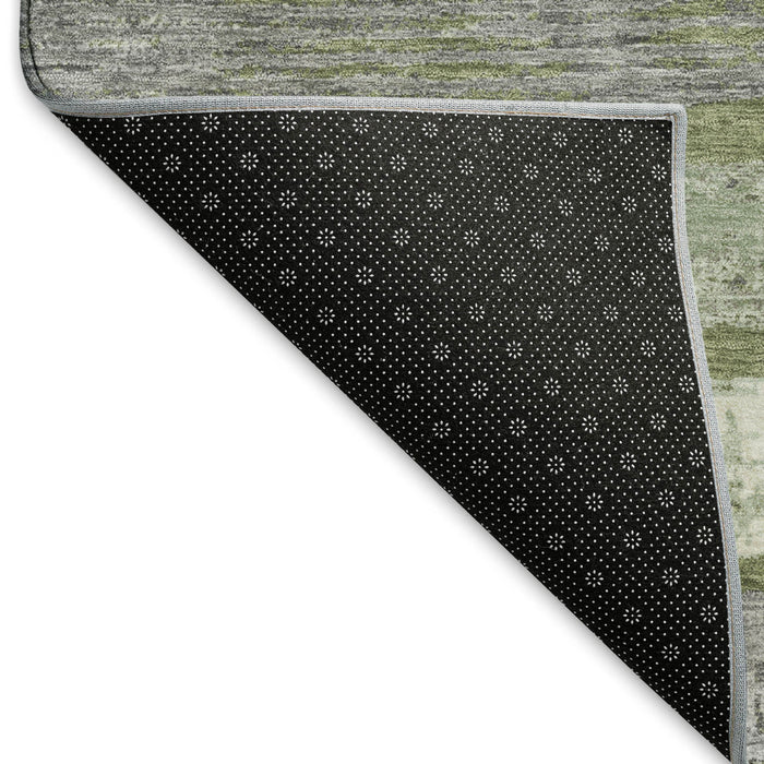 10' X 14' Striped Washable Area Rug With UV Protection (696512) - Olive Green / Gray / Silver