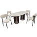 Chintaly Aurora 5-piece dining set with ceramic oval table and double pedestal steel base in matte beige and walnut finish.