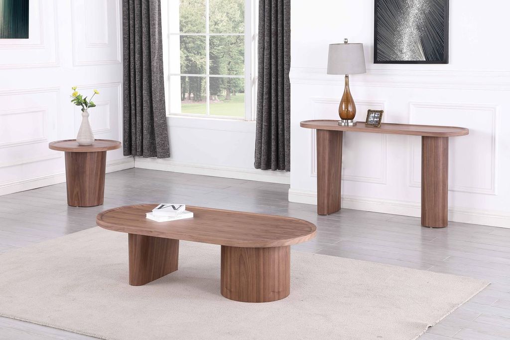Modern All-Wood Sofa Table | Walnut Veneer Console Table with Oval Top