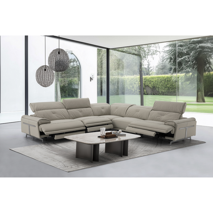 J & M Furniture Dolce Vita Reclining Sectional in Milk Tea