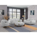 Gray fabric Charleston modern loveseat by Chintaly with channel tufting and oak gray wooden legs, showcasing a stylish and comfortable design.