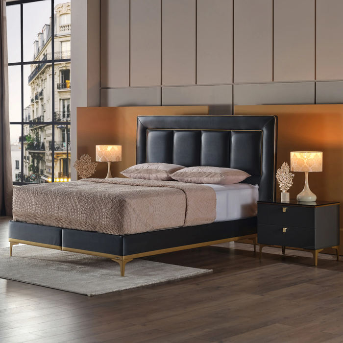Bellona Carlino Black Leather Storage Bedroom Set – Queen & King Size