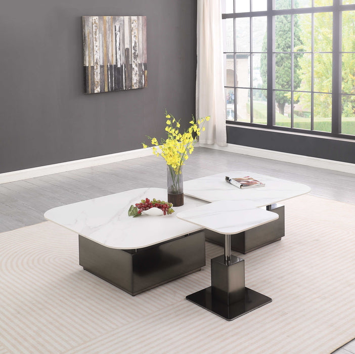 Contemporary Sintered Stone Top Lamp Table | Matte White & Graphite End Table 20"