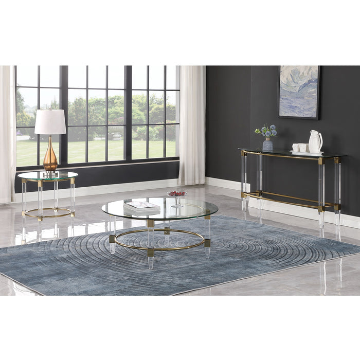 Rectangular Glass Sofa Table with Acrylic Legs & Gold Frame | Contemporary Console Table 52"