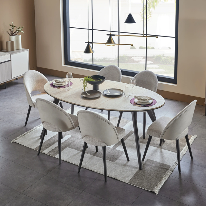 Bellona Mona Dining Room Set Table, 6 Chairs, Buffet and Mirror