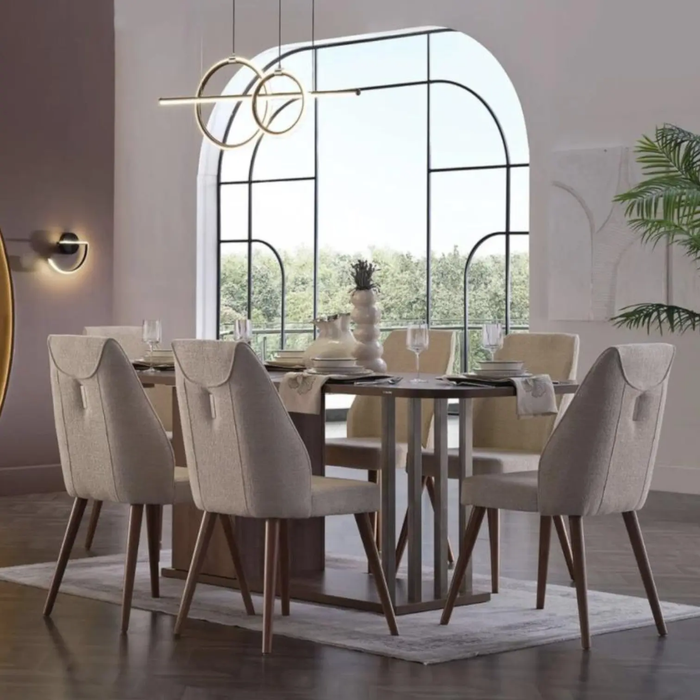 Bellona Mirante Dining Room Set Table, 6 Chairs, Buffet and Mirror