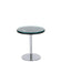Contemporary Chintaly dual motion round lamp table with glass and wood top, chrome base, and sleek modern design.