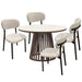 Chintaly Aurora 5-piece round ceramic top dining set with steel pedestal base in matte beige and walnut finish