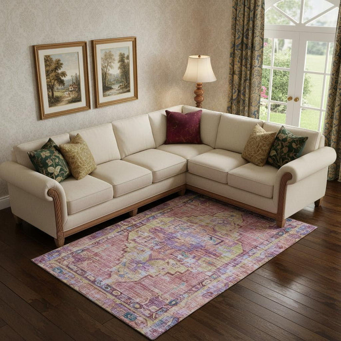 10' X 14' Oriental Washable Area Rug With UV Protection (699430) - Pink / Purple / Blue