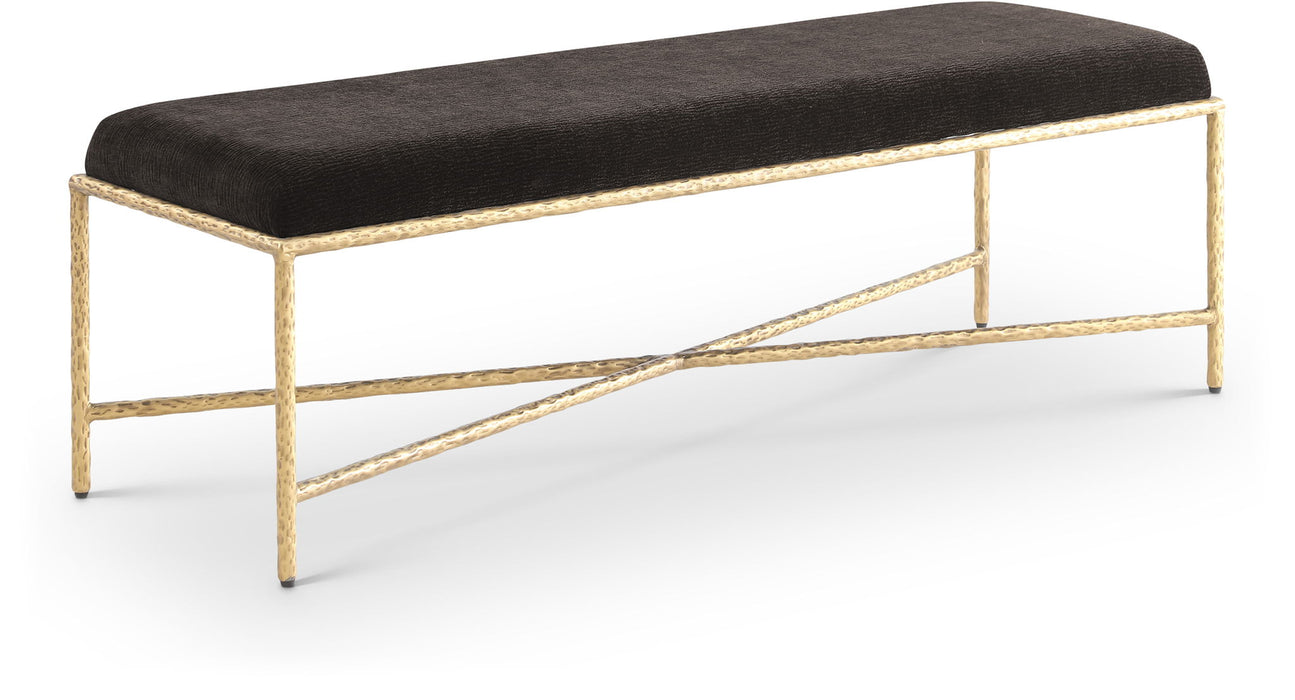 Upholstered Valley bench with a gold metal frame, featuring a cushioned seat and stylish design from Meridian Furniture.