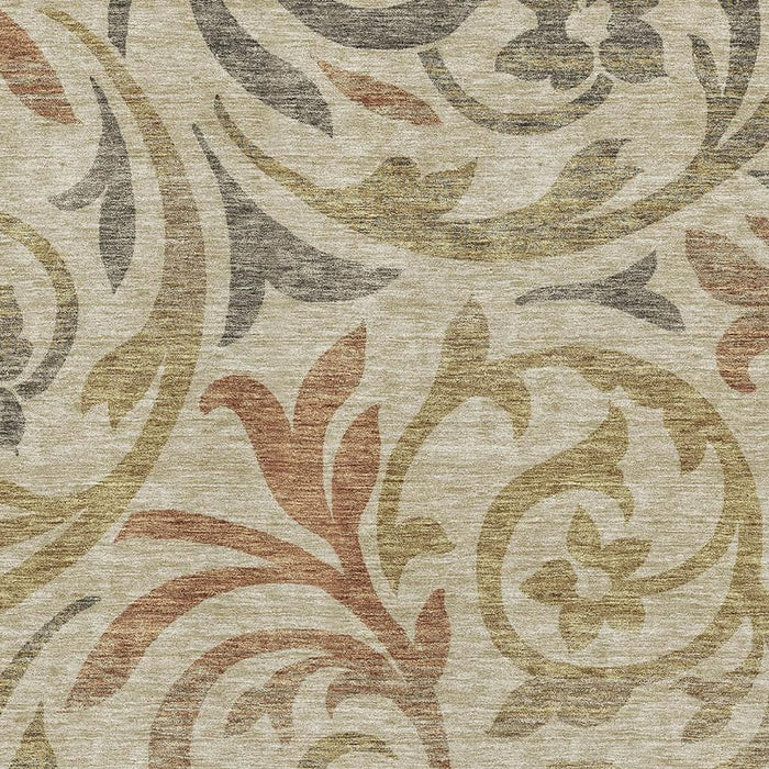 10' X 14' Floral Washable Area Rug With UV Protection - Beige / Brown