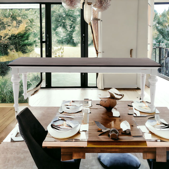 Solid Wood Dining Table - Dark Brown / White