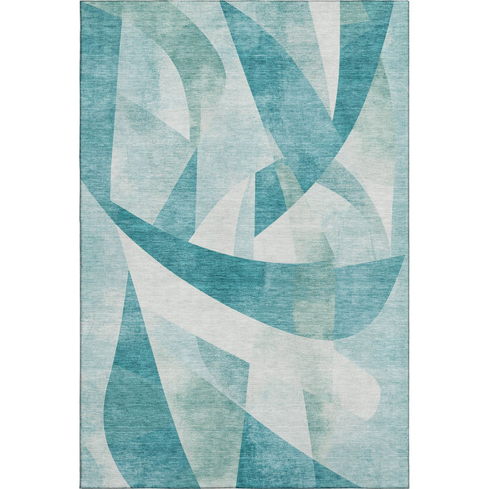 10' X 14' Abstract Geometric Washable Area Rug With UV Protection (705287) - Teal / Ivory