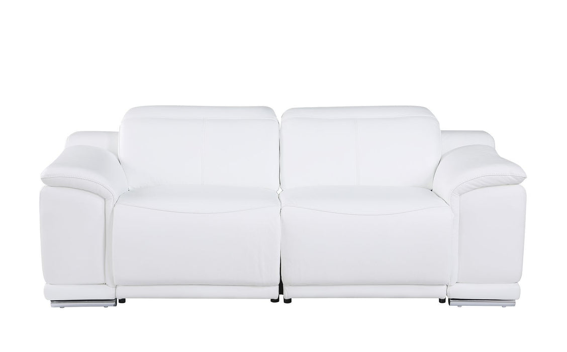 Italian Leather Power Reclining Loveseat (720519) - White / Silver