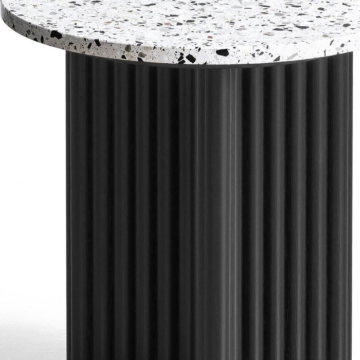 23" Faux Terrazzo And Wood Round Pedestal End Table - Black And White