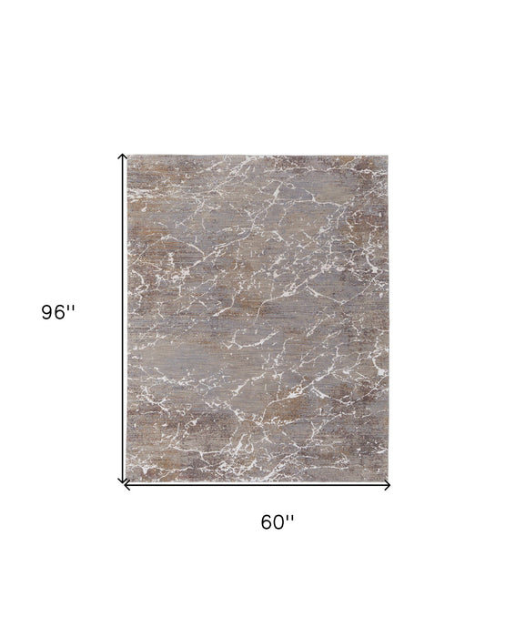 5' x 8' Abstract Power Loom Area Rug - Ivory Brown And Taupe