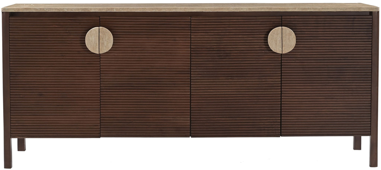 Meridian Furniture Varenna Acacia Wood Sideboard with sleek design, featuring multiple storage compartments and a natural wood finish.