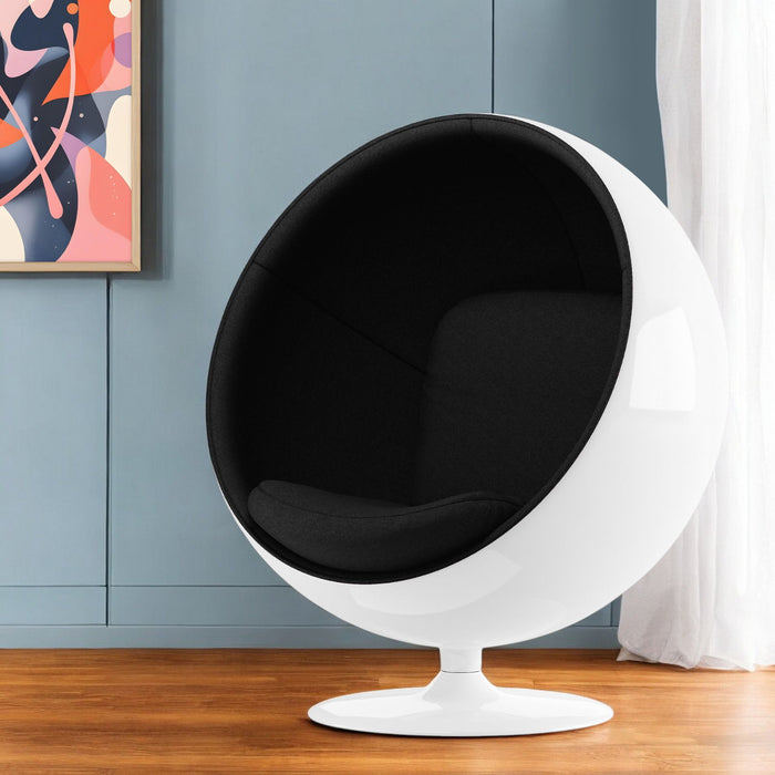 42" Fiberglass And Cotton Swivel Egg Chair - Black / White
