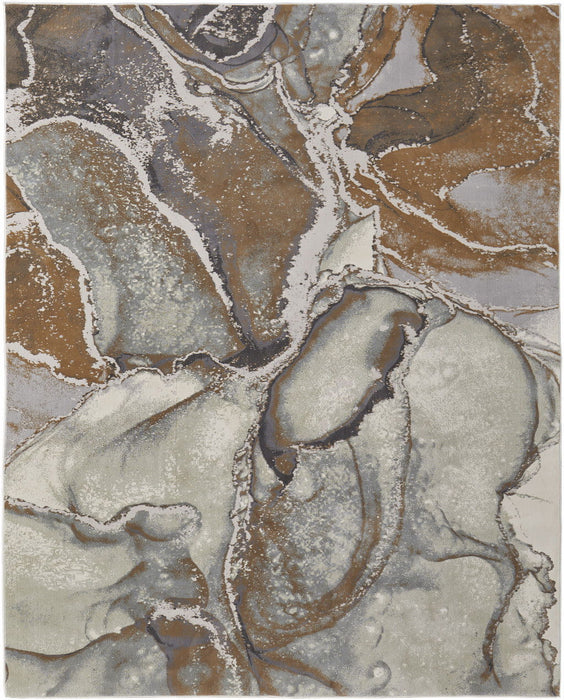 12' x 15' Marble Power Loom Area Rug - Gray And Brown