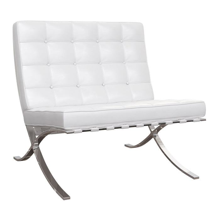 Italian Leather Tufted Lounge Chair - White And Silver