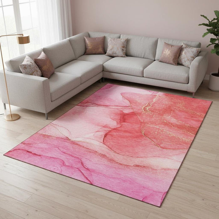 10' X 14' Abstract Washable Area Rug With UV Protection (646876) - Pink / Ivory