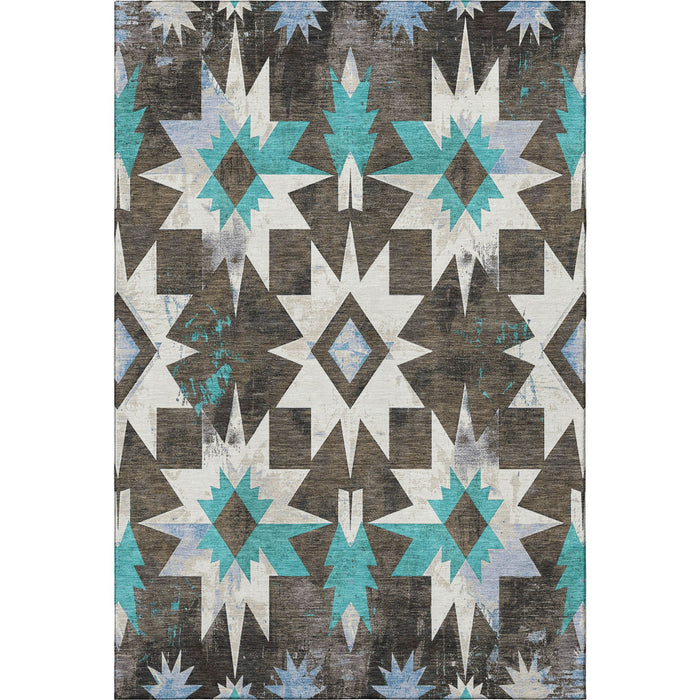 10' X 14' Diamond Washable Area Rug With UV Protection (707179) - Brown / Blue / Ivory