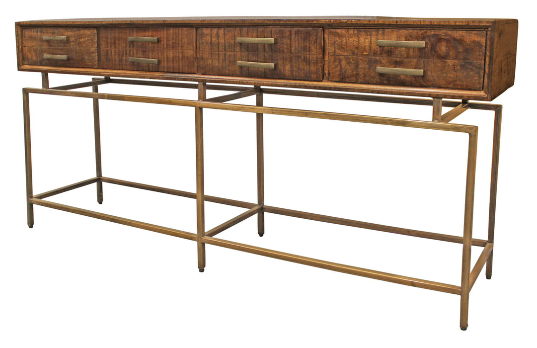 72" Solid Wood Distressed Frame Console Table With Storage - Brown And Brass