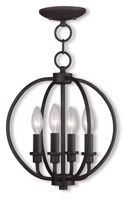 15" Four Light Metal Dimmable Chandelier With Shades - Bronze