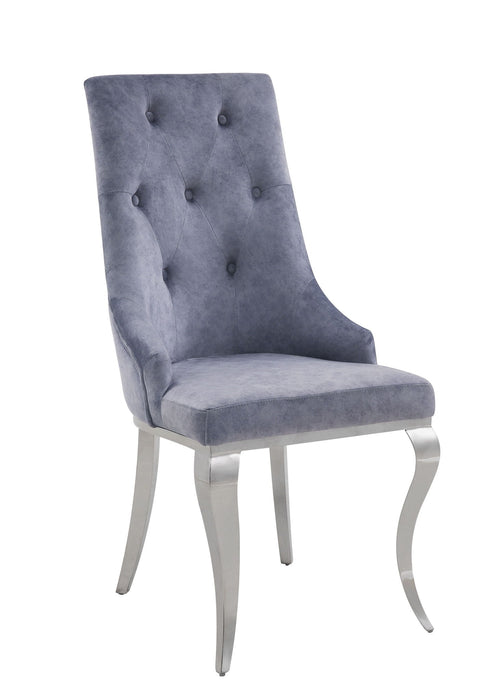 Tufted Upholstered Fabric Dining Side Chairs (Set of 2) - Gray / Silver