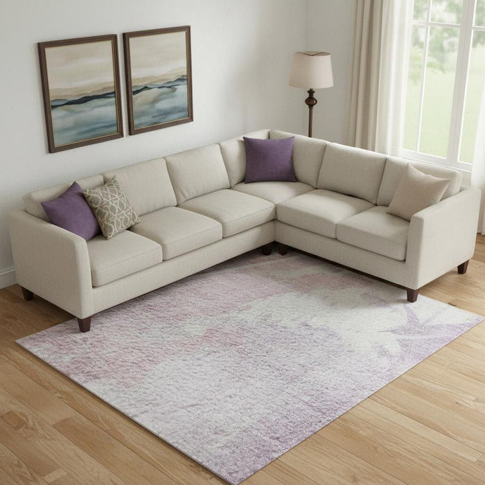10' X 14' Abstract Washable Area Rug With UV Protection (705503) - Lavender / Ivory