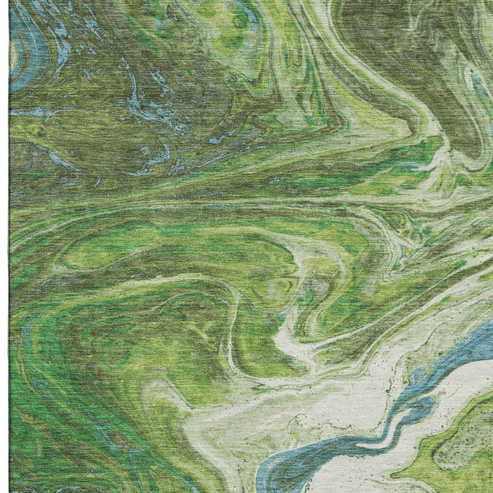 10' X 14' Abstract Washable Area Rug With UV Protection (683111) - Green / Blue / Ivory