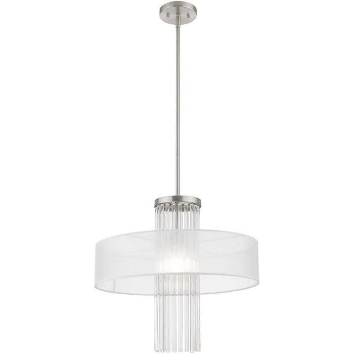 Metal Dimmable Chandelier With Shades - Nickel / Clear