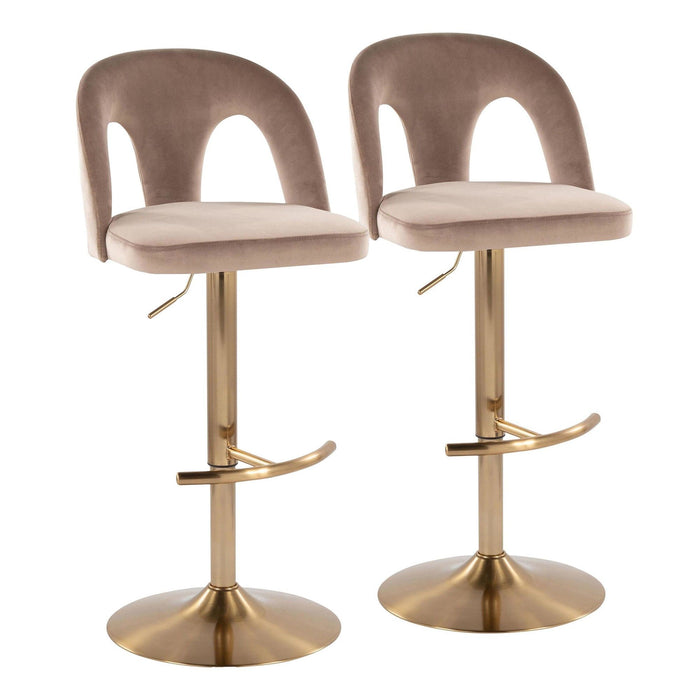 Ava - Upholstered Adjustable Barstool (Set of 2) - Gold Base