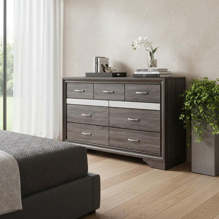 Wood Nine Drawer Double Dresser - Gray
