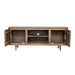 Giga brown TV cabinet with two doors made from recycled wood, stylish TV stand with a natural wood finish.
