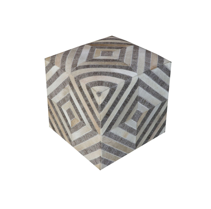 Hair on Hide Cube Geometric Pouf Ottoman - Gray And Beige