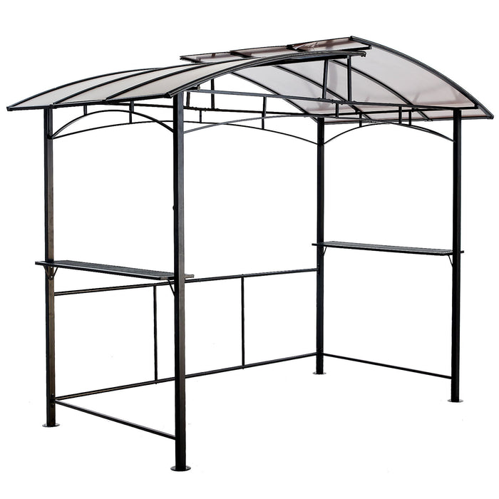 Black Giga 8x5ft outdoor grill gazebo with steel hardtop, side shelves, and canopy for patio BBQ shelter.