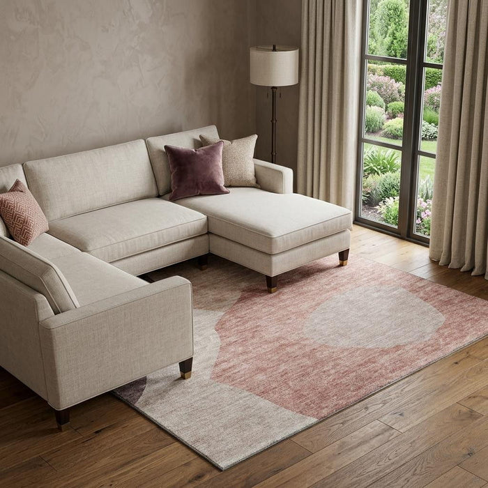 10' X 14' Abstract Washable Area Rug With UV Protection (655258) - Blush / Plum