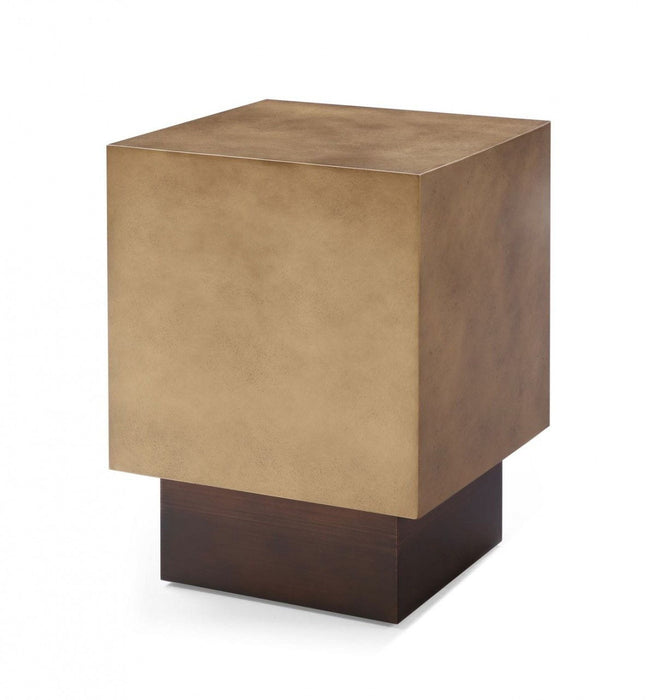 Brown Metal Square End Table - Antiqued Copper And Light